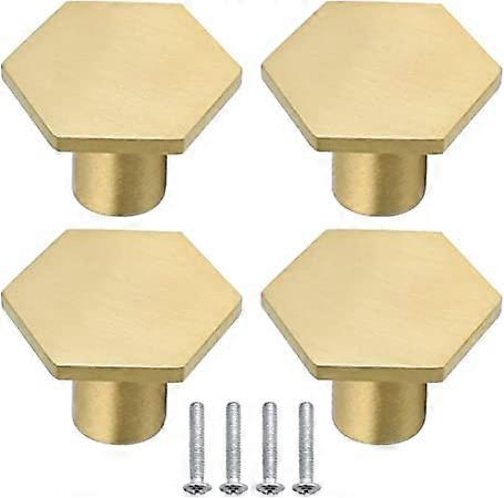 ZK-Set of 4 Solid Brass Cabinet Knobs with Screws Gold Cabinet Knobs Drawer Knobs Brass Trim Cabinet Knobs Dresser Cabinet Knobs Hex Cabinet Knobs Dre