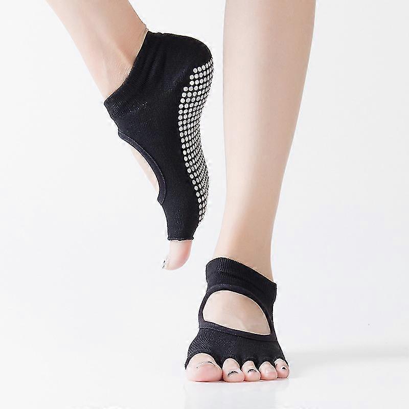 Yoga Socks For Womenman Non Slip Socks Slipper Socks For Pilates, Ballet, Dance, Yoga Socks With Grips All Fingers Black