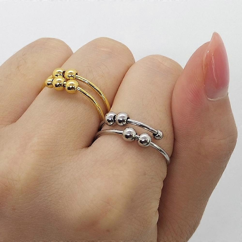 2pcs Adjustable Opening Ring Anxiety Relieve Fidget Meditation Beads Ring Gift