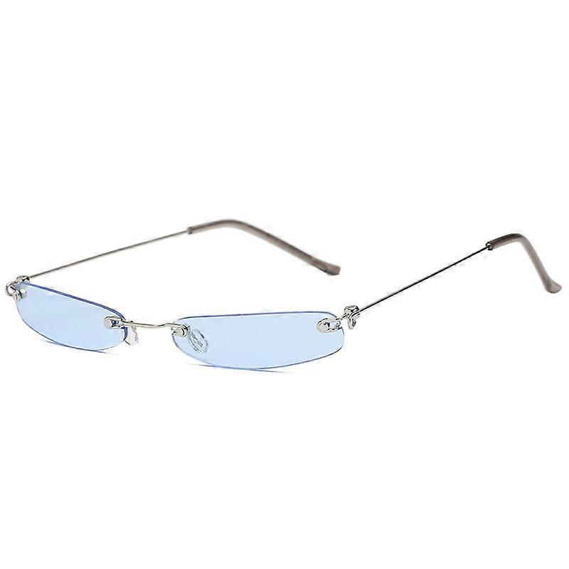 Slim Rimless Rectangular Sunglasses Vintage Slender Clear Glasses Spring Hinge