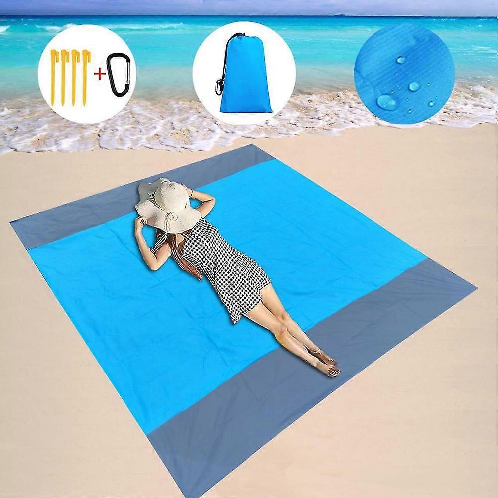 Beach Blanket Sandproof Waterproof, Extra Large 200x210cm Sand Free Beach Mat With 4 Stakes TLW