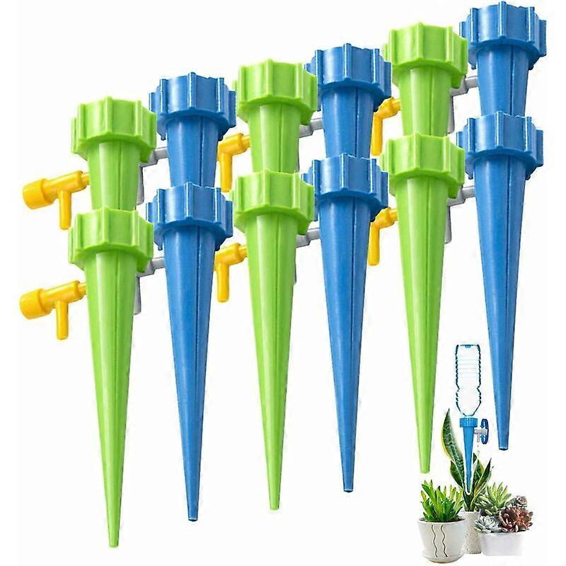 12 Pack Automatic Watering Spike with Slow Release Control Valve Switch, Drip Irrigation System for Outdoor Adjustable Water Volume (6 Green 6 Blue