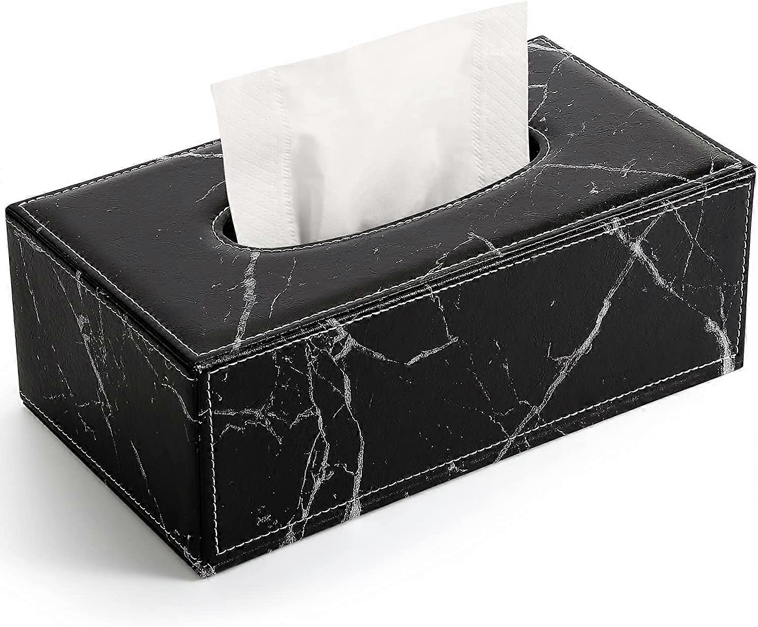 Rectangular Tissue Box Holder Tissue Box PU Leather(Black Marble)