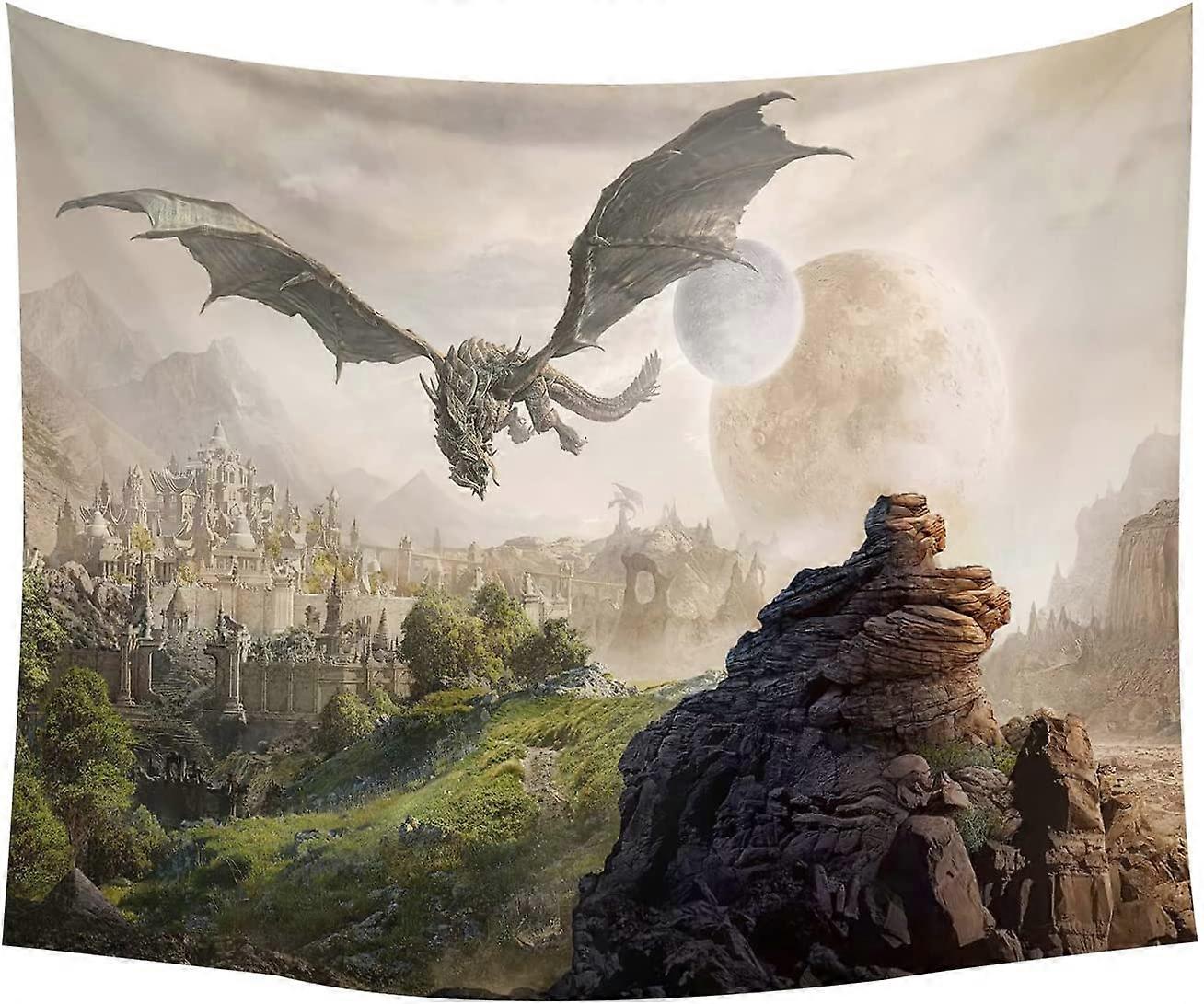 Flying Dragon Wall Hanging Magical Landscape Tapisserie Art Mural