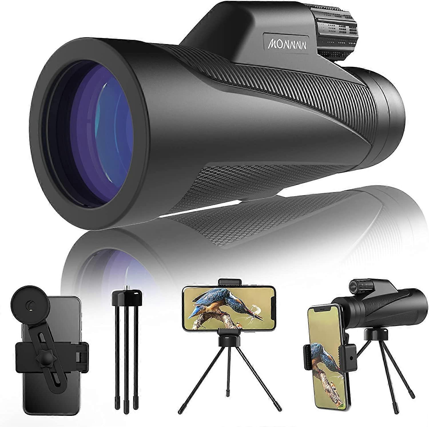 Monocular TelescopeTelescope Monocular 12x50 High Power BAK4 Prism Spotting Scope with Quick Phone Holder and Tripod, Waterproof Birdwatching Monocula