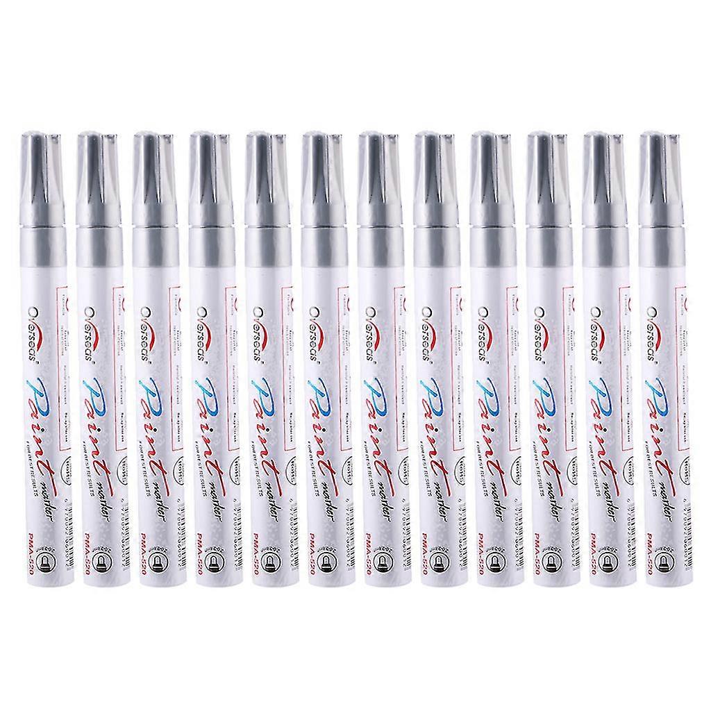 12pcs/pack Universal Rubber Waterproof Paint Marker Pen Silver