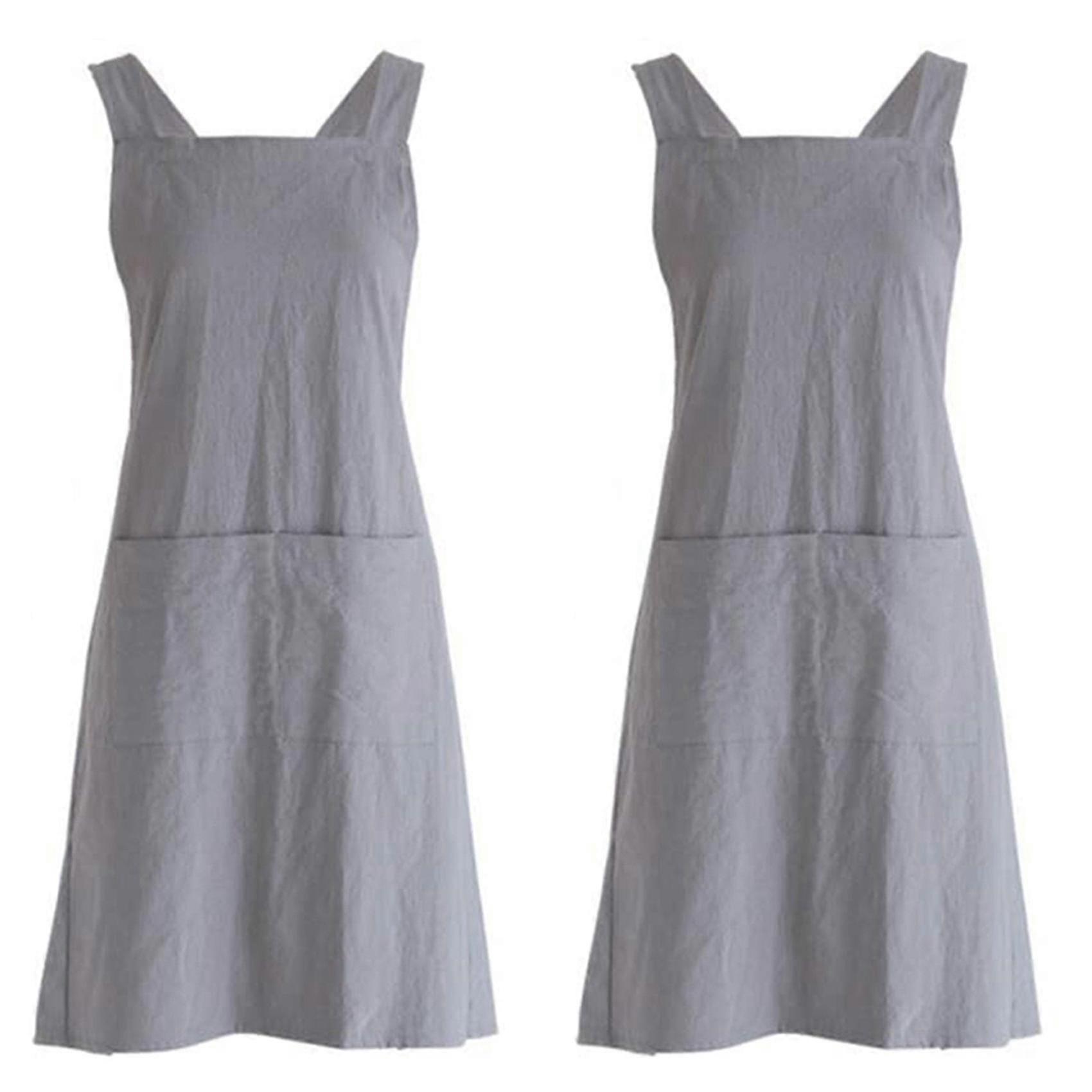 Linen Cross Back Cooking Apron With Pockets For Baking Kitchen