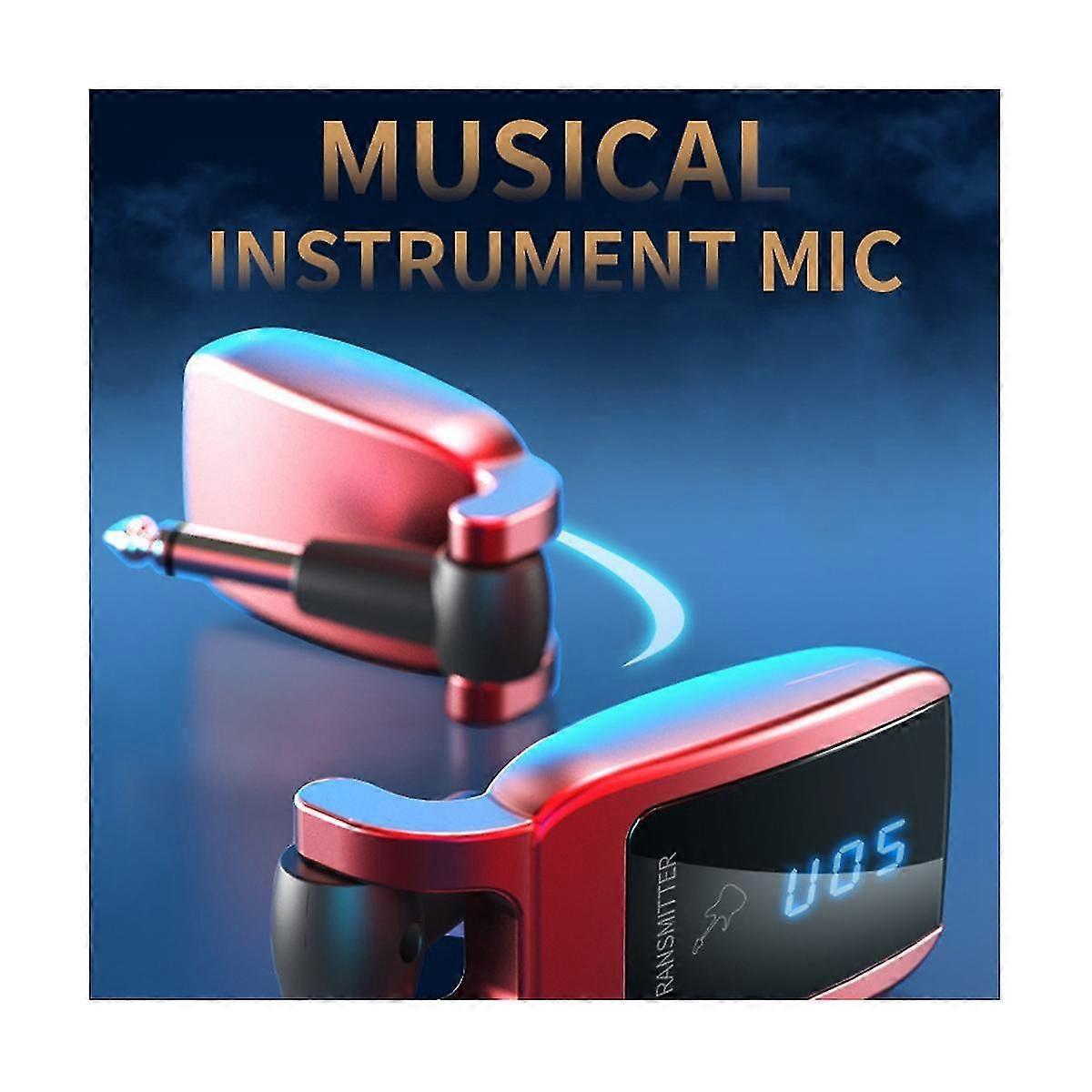 Trådlöst Gitarrsystem Uppladdningsbart Gitarrsändar-Mottagare Set Elgitarr Bas Pickup Gitarrdelar Röd