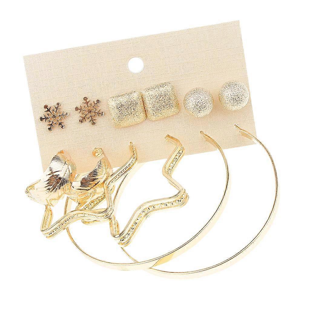 6 Pairs Assorted Matte Finish Snowflake Stud Leaf Star Loop Earrings Sets