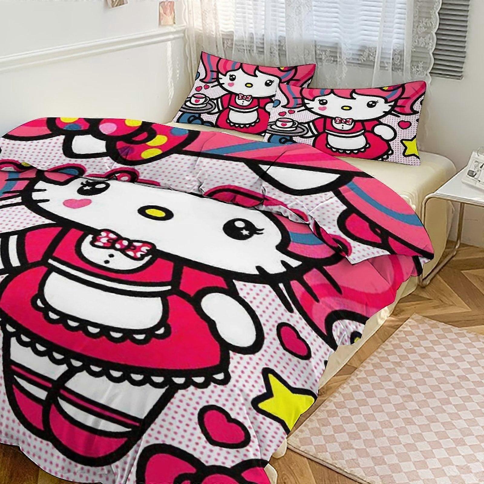 BH494 Hello Kitty sengetøj sæt til børn Mænd Kvinder Twin Size 3 stk 1 dynebetræk og 2 pudebetræk-xp ka494