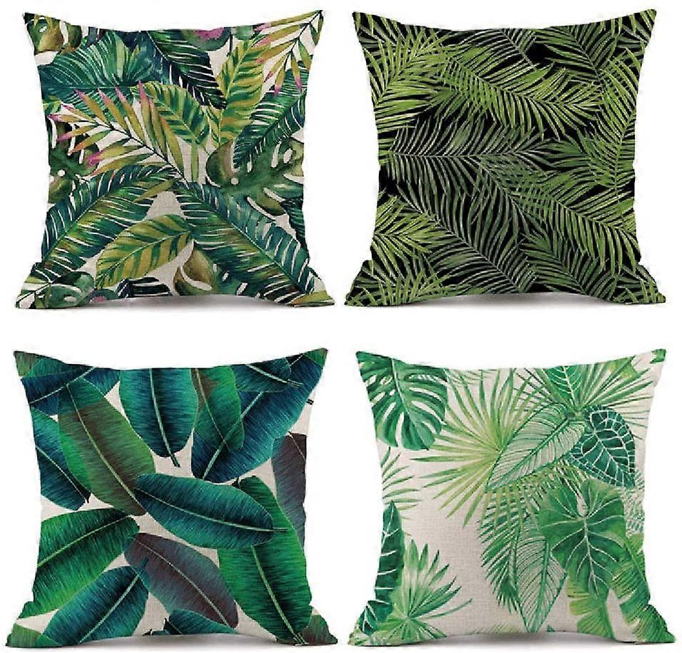 Cushion Covers 45cm x 45cm Green Leaf Throw Pillow Cover Set of 4 Soft Polyester