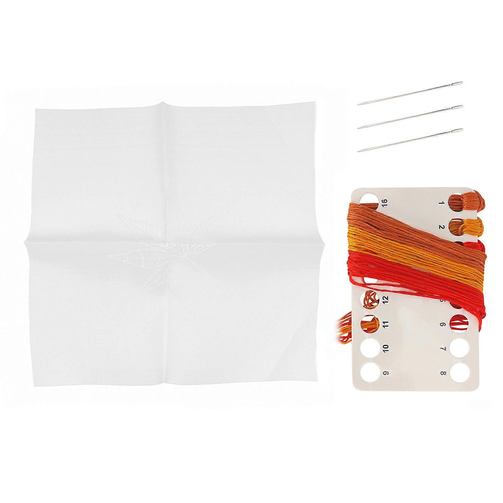 Embroidery Kit for Cross Stitch with Transparent Cloth and Maple Leaf Needle Thread Set