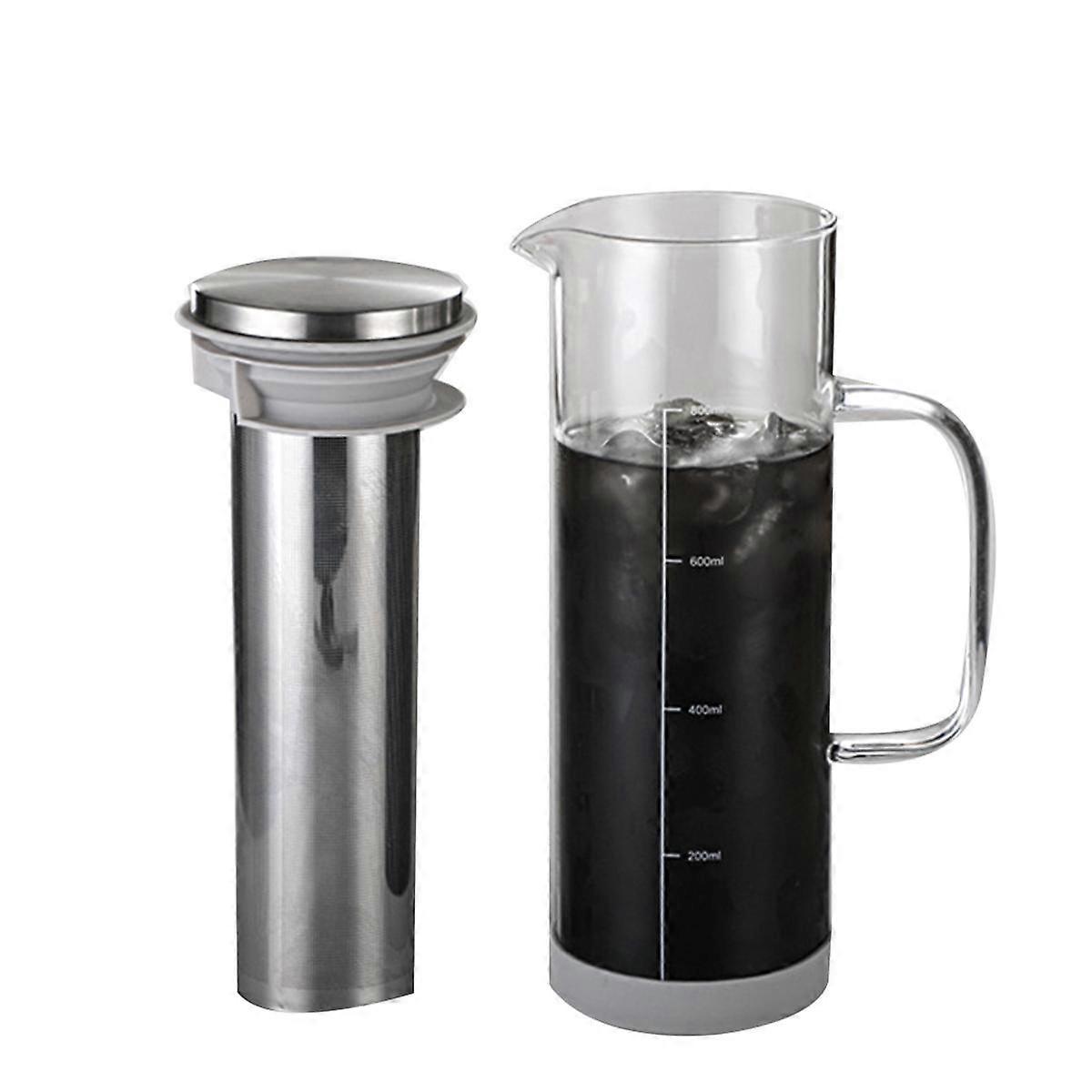 Cold Brew Coffee Maker 36OZ Glass & Stainless Steel Iced Coffee Pitcher with Handle and Double Layer Fine Mesh Filter