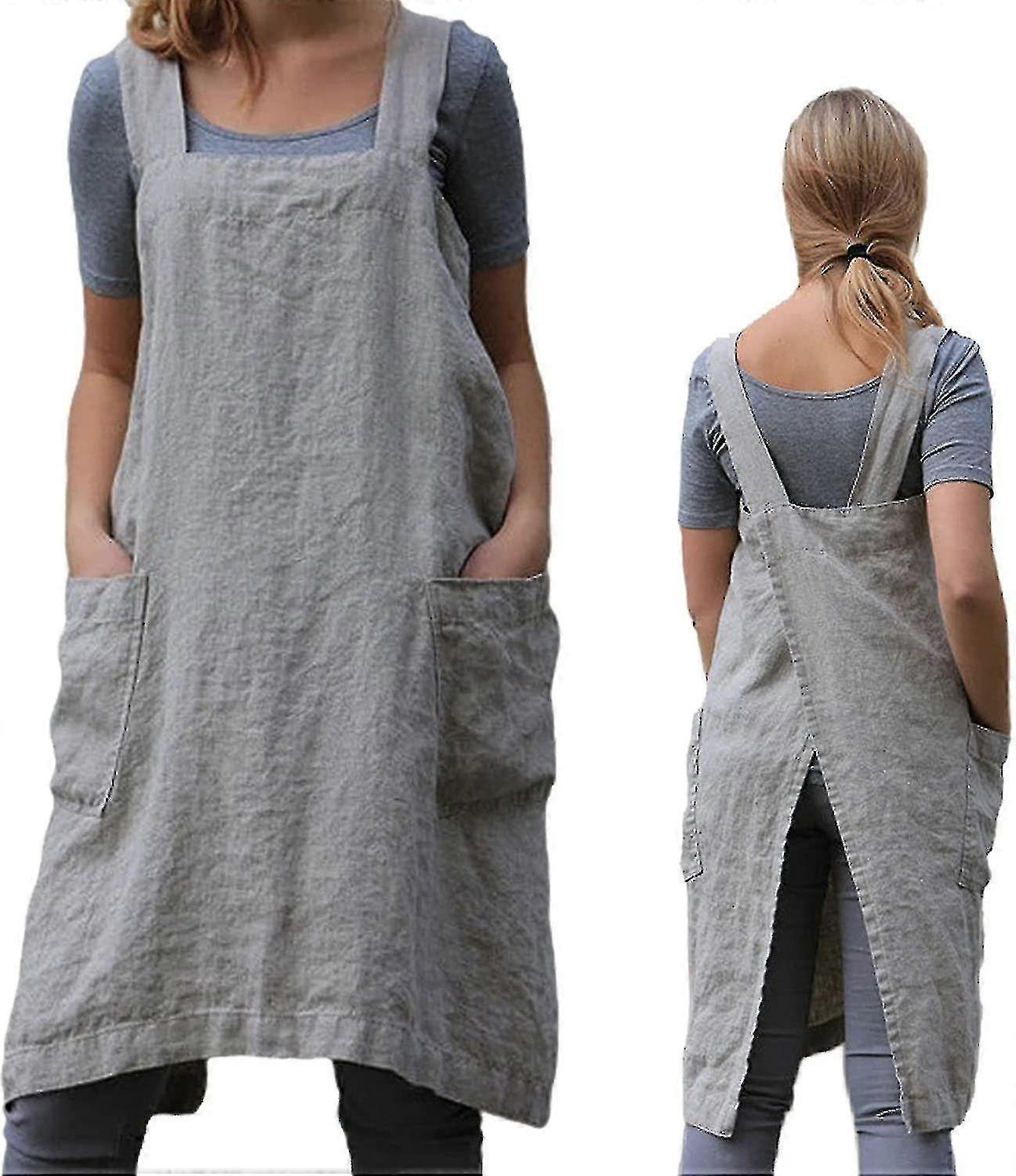 va-Gardening Apron المرأة عبر الظهر ساحة مع جيوب ساحة يابانية للعمل البستنة الطبخ اللوحة الخبز
