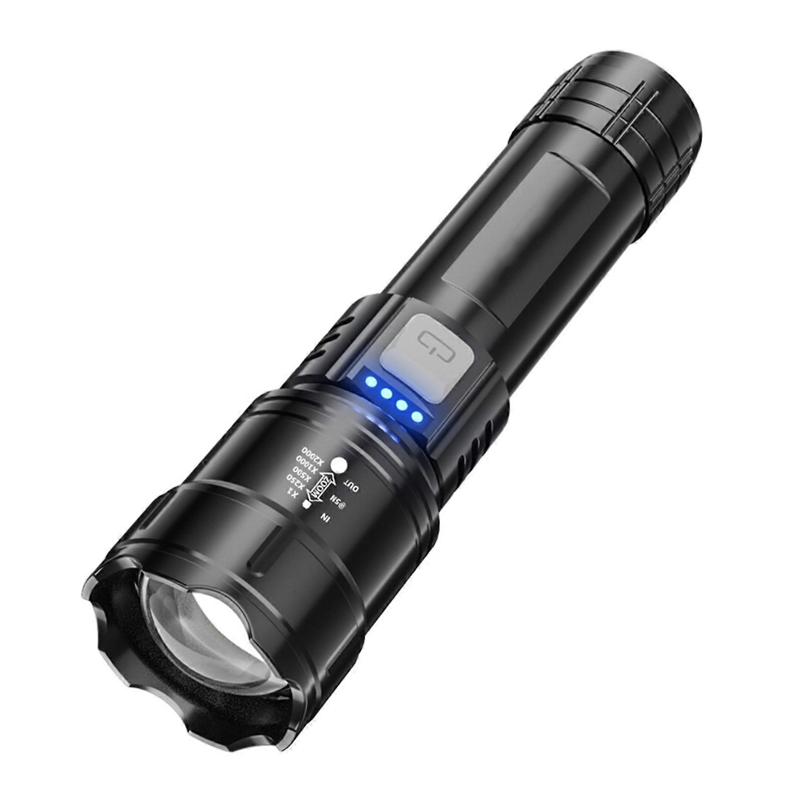 black Battery Flashlight Super Bright Flashlight Zoomable Rechargeable Flashlight With 3 Modes Powerful Hand Flashlight