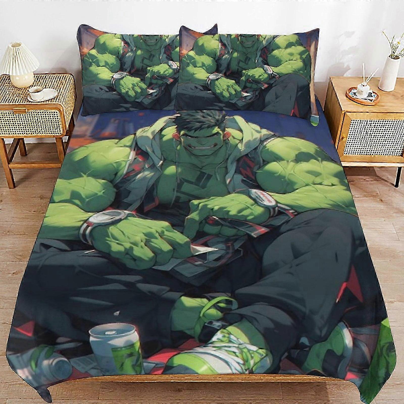 Lençóis The Hulk Conjuntos de Cama Ultra Macios Capa de Edredom Amigável à Pele 3 Peças, Conjunto de Cama de Capa de Edredom Fofo