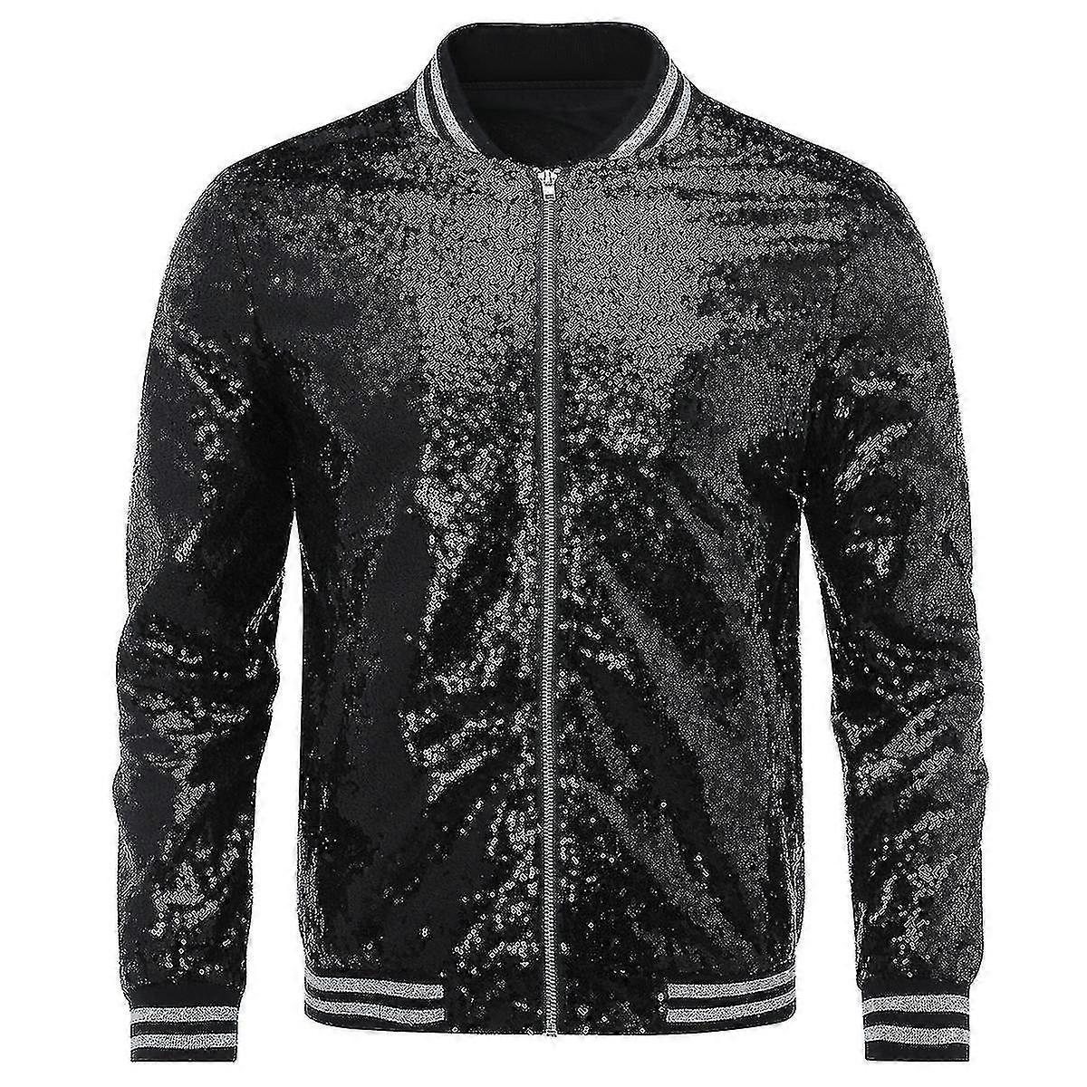Mens Sequins Casual Jacket Party Bomber Zipper Coat