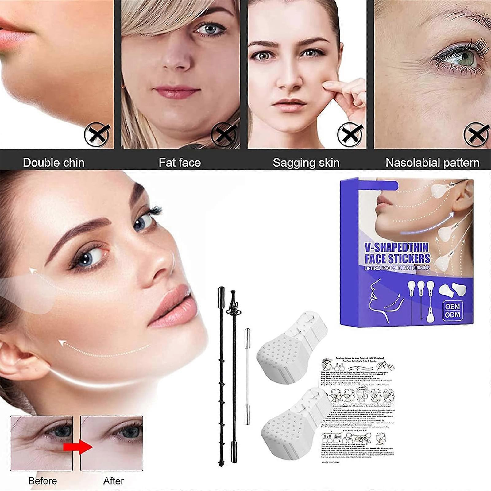Yüz Germe Bandı Görünmez, Anında Yüz Germe Bandı ve Bantları, Sarkma Cildini Kaldırmak ve Çift Çeneyi Gizlemek İçin V Şekli Kaldırma Bandı Çıkartmaları