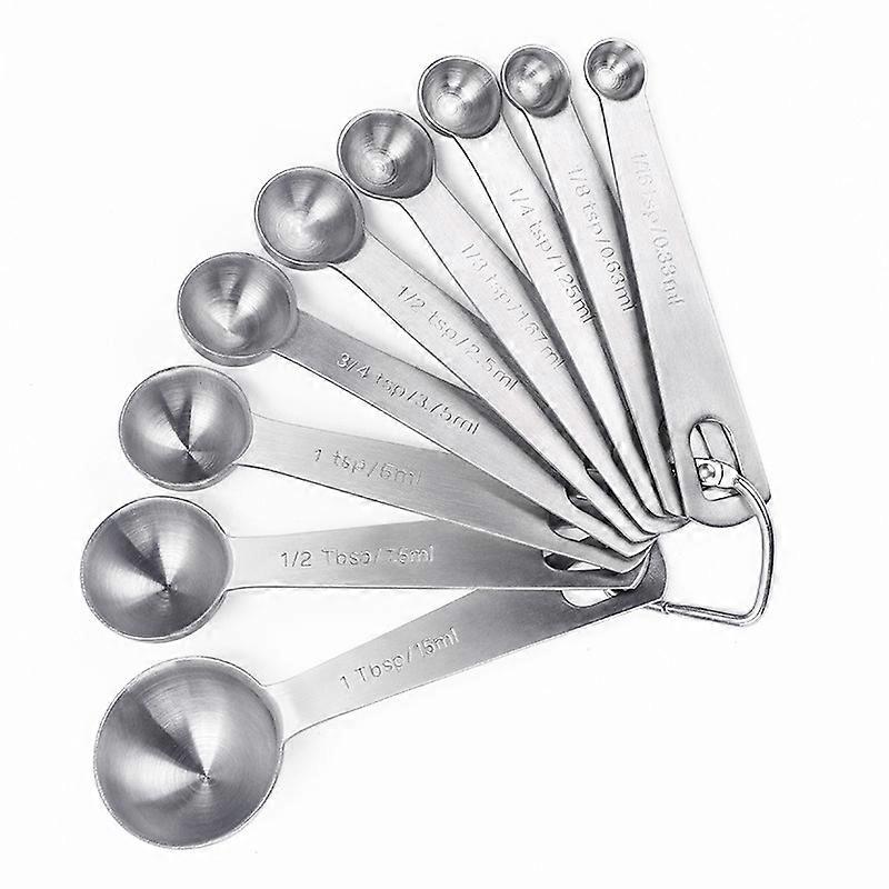 9 Pieces Measuring Spoons: 18/8 Stainless Steel Measuring Spoon (1/16 tsp, 1/8 tsp, 1/4 tsp, 1/3 tsp, 1/2 tsp, 3/4 tsp, 1 tsp, 1/2 tbsp & 1 tbsp) for