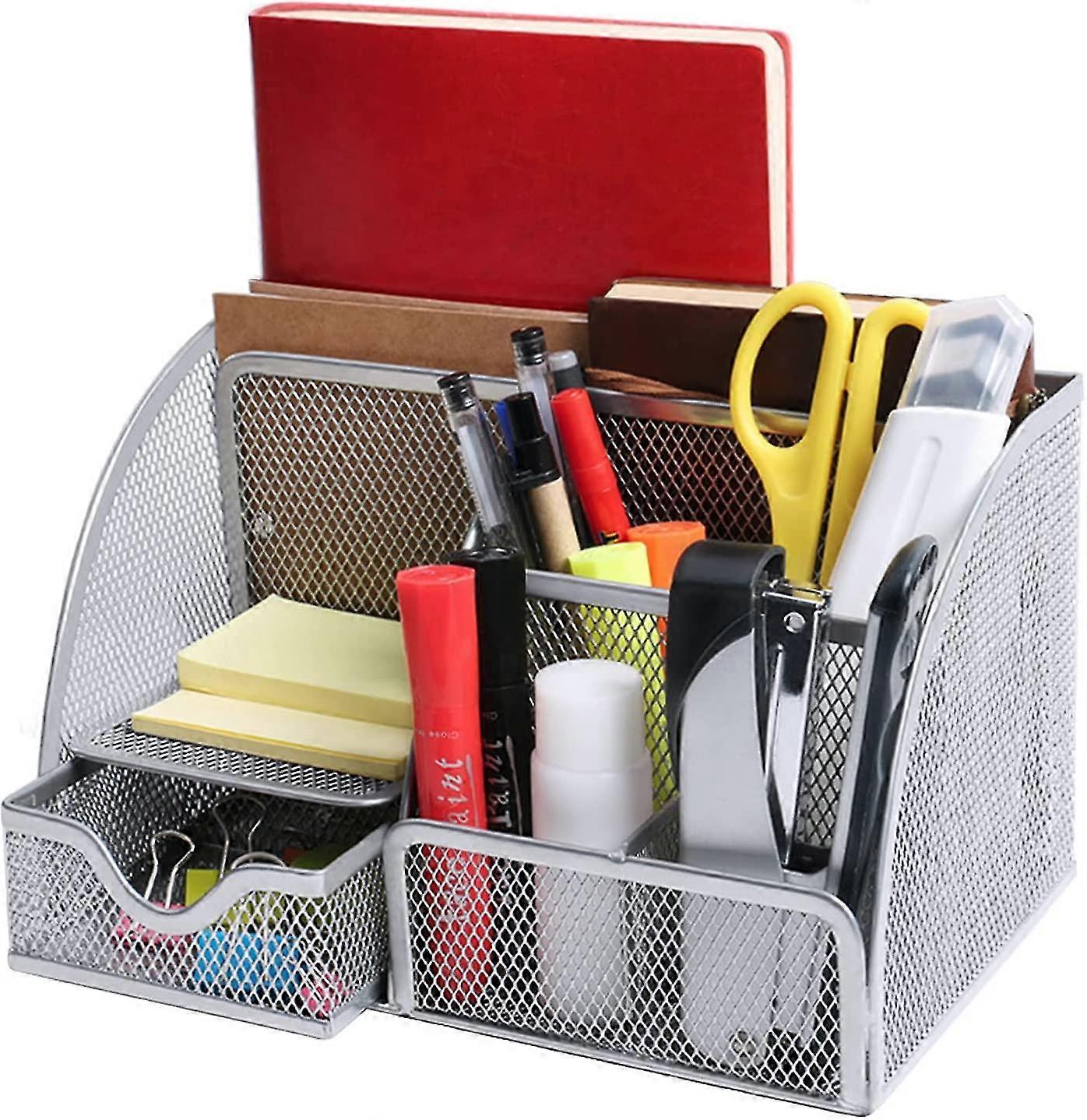 Metal Desk Organizer - 6 Compartments - Multifunction - Silver