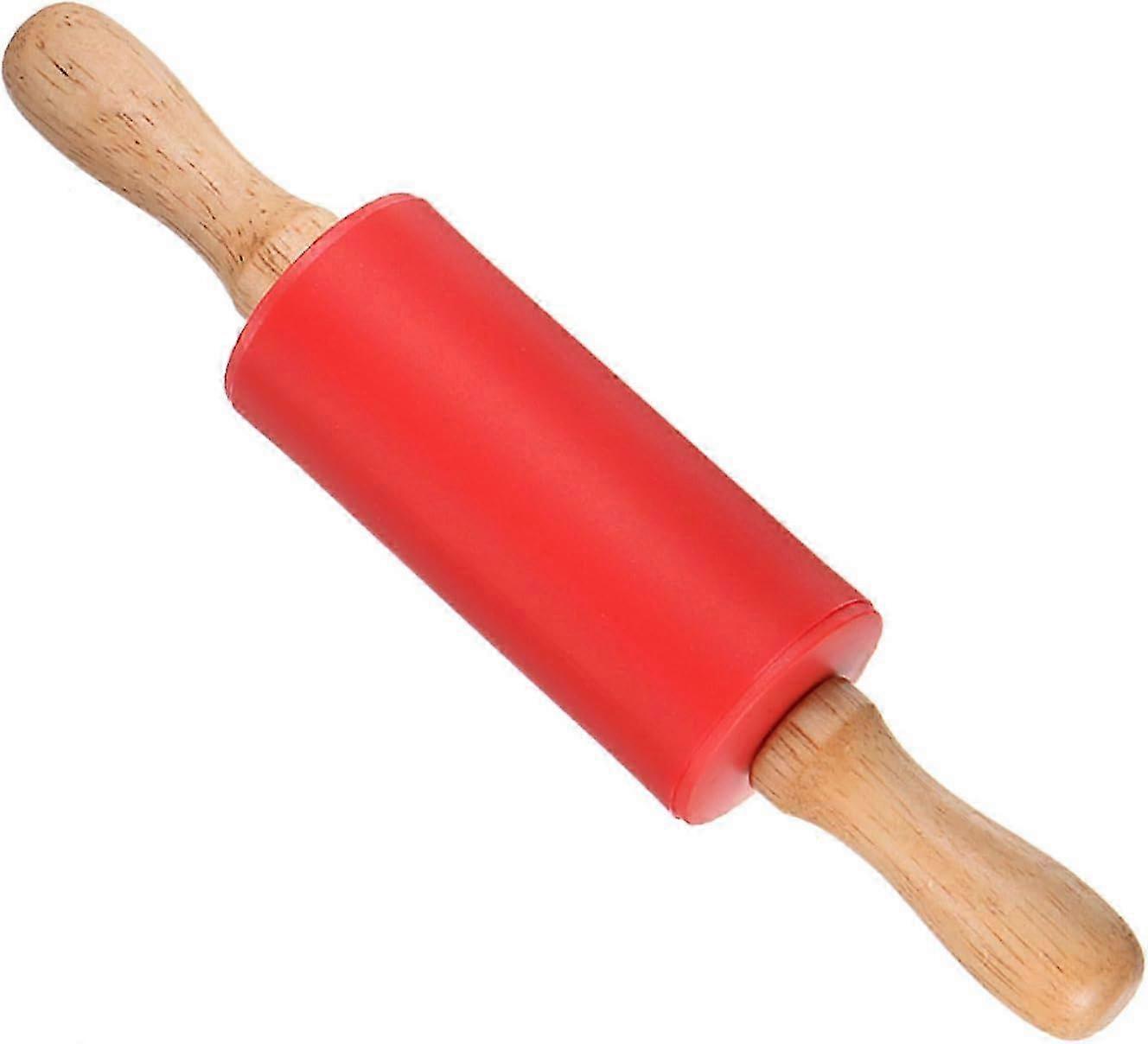 Silicone Rolling Pins, 12.3" Length, Non-Stick Ergonomic Wooden Dough Roller Red - (Applications: for Baking DIY Projects)