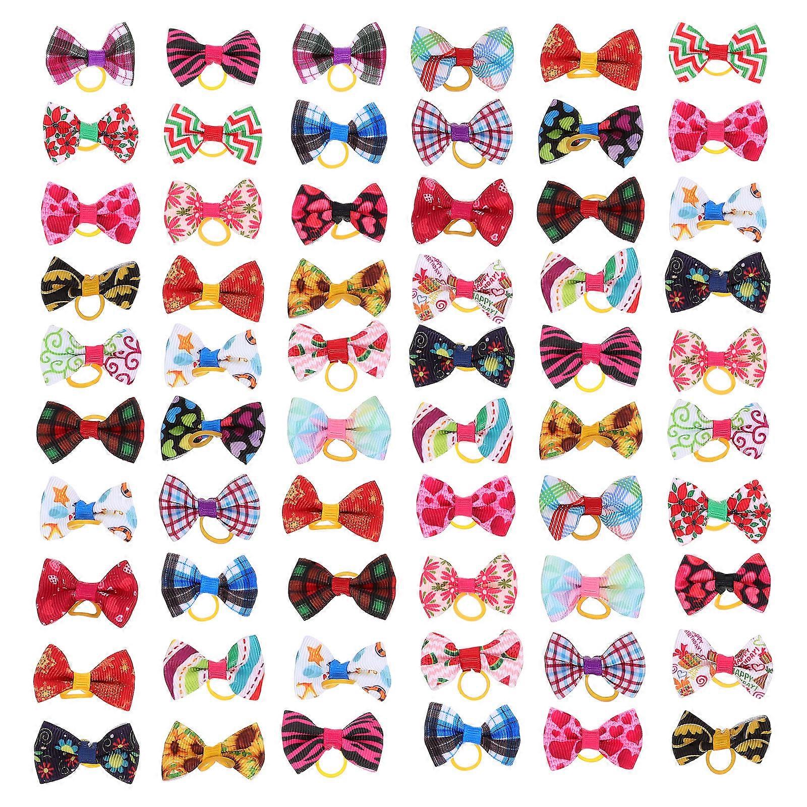 60Pcs Dog Hair Τόξα Διακοσμητικά τόξα σκυλιών Pet Cat Hair τόξα αξιολάτρευτο κουτάβι τόξα (τυχαίο χρώμα)