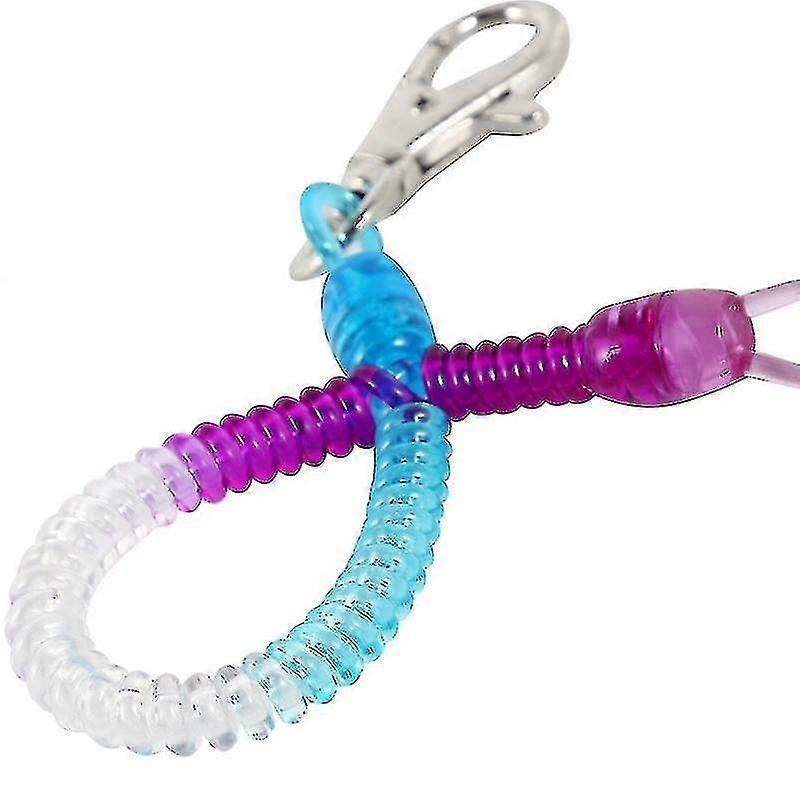2 X Snap Hook Purple Blue Spring Stretchy Spiral Keychain Strap Cord