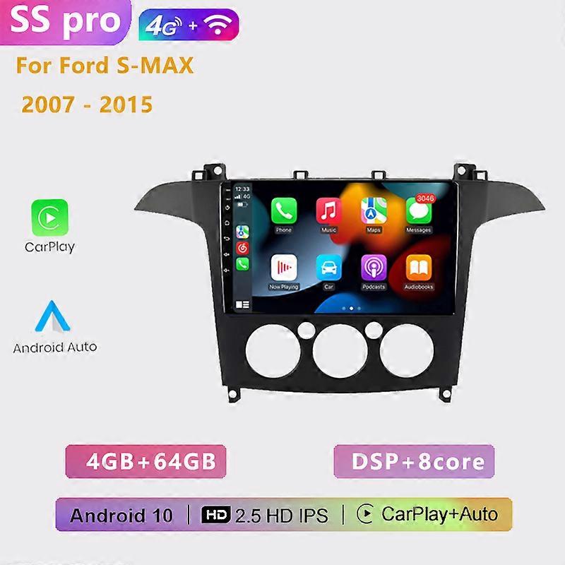 2DIN Android 10 Car Radio Stereo Multimedia Player 9 inch screen Carplay Auto BT WIFI GPS for Ford S-MAX S MAX 1 2006 - 2015
