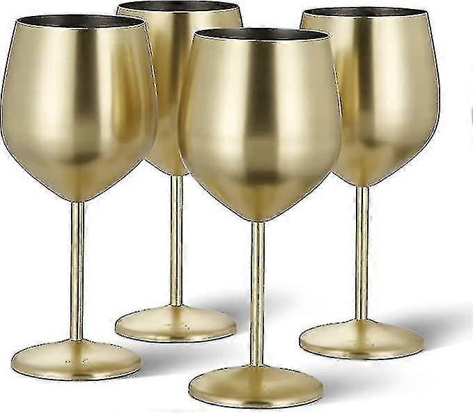 4 كؤوس نبيذ ذهبية، 540 مل - طقم زجاج مقاوم للكسر من الفولاذ المقاوم للصدأ غير اللامع مع علبة هدايا