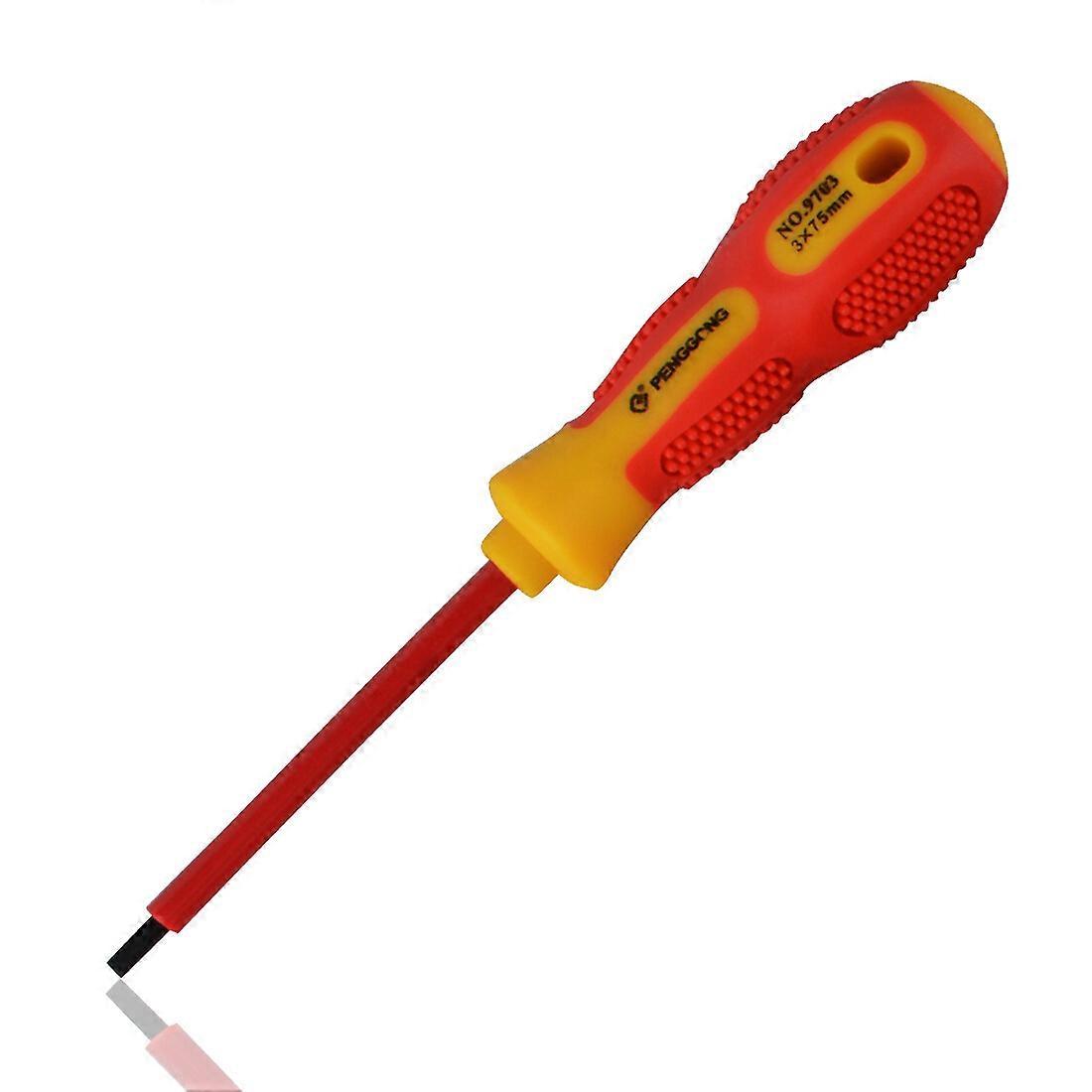 2023 New 10x75mm PP Handle Electrical Screwdriver for Electricians, CR-V Steel Black Surface, 1000V Voltage Resistance, Slotted, Portable