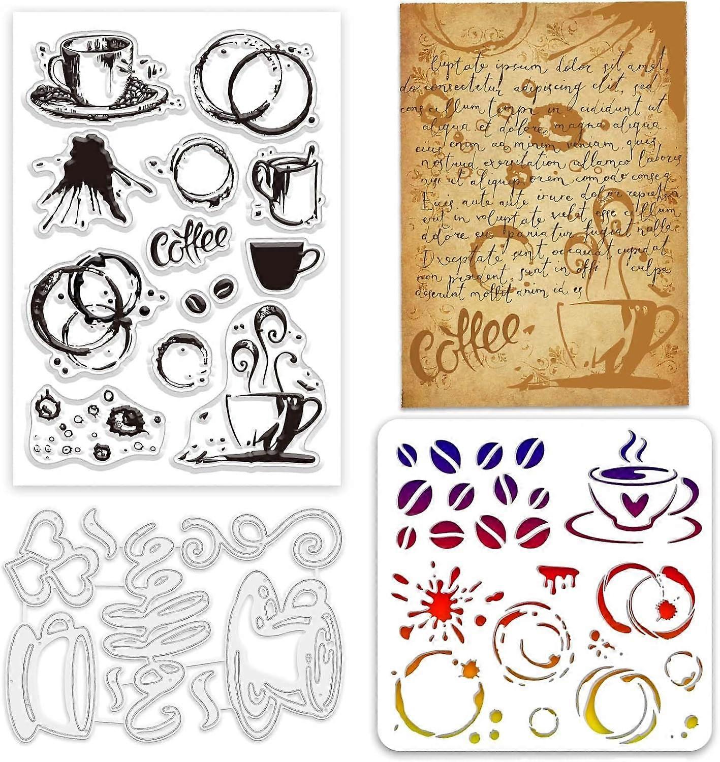 Coffee Splash Clear Stamps and Die Sets Coffee Splash Stamps and Embossing Dies Set for Card Making Coffee Splash PET Stencil DIY