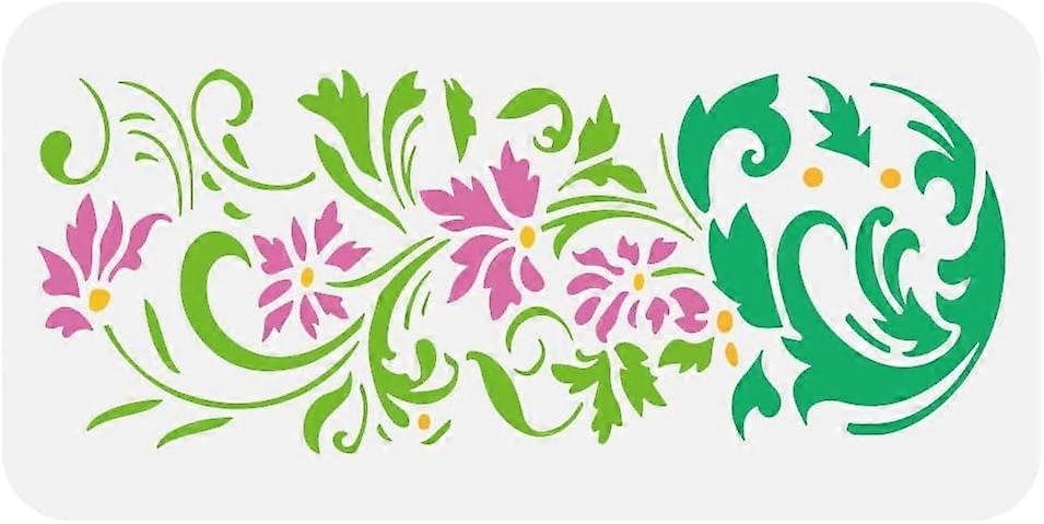 Floral Whimsy Painting Stencil 11.8x5.9 inch Reusable Flower Border Stencil Decorative Floral Pattern Stencil for Painting on Wood Wall Tile Canvas Pa