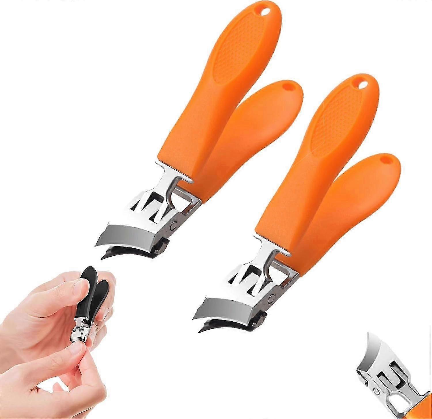 2Pcs Oblique Nail Clippers, Wide Jaw Opening Anti-Splash Slanted Nail Clippers, Ultra Sharp Stainless Steel Nail Clippers