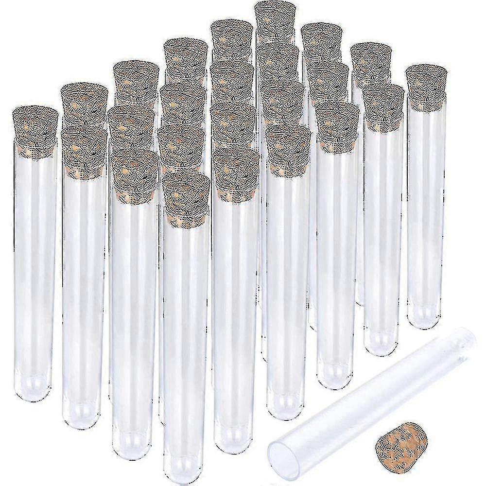 20pcs 12x100mm Transparent Laboratory Clear Plastic Test Tubes With Corks Caps