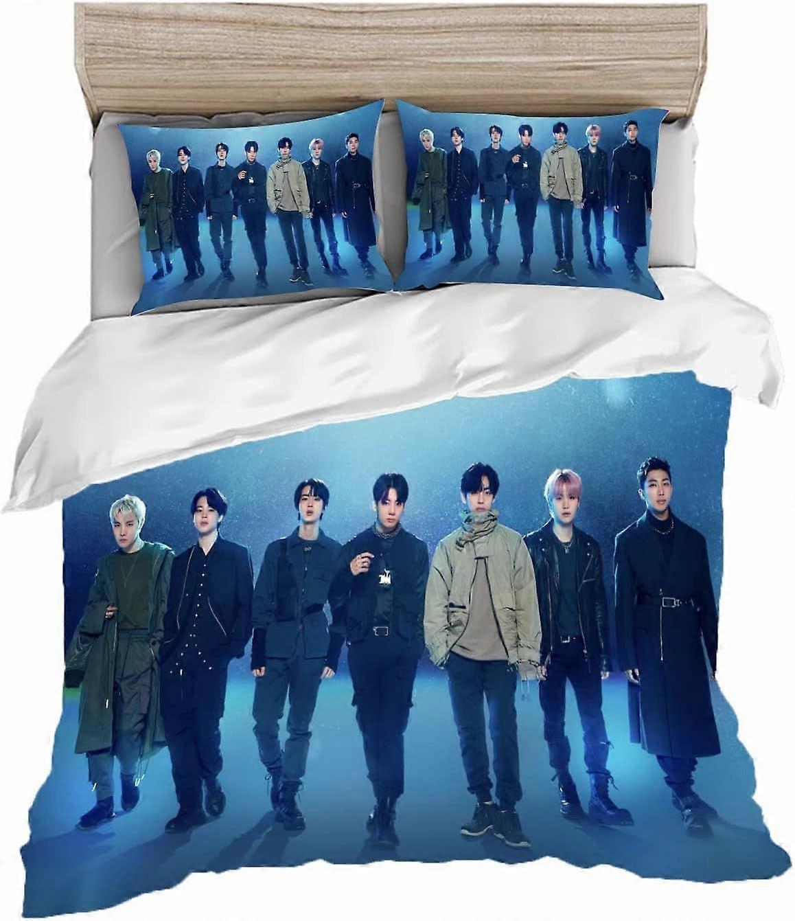 BTS Bedding Set, TBS Bangtan Boys Duvet Cover with Pillowcase BTS Microfiber D Print, Multicolor, for