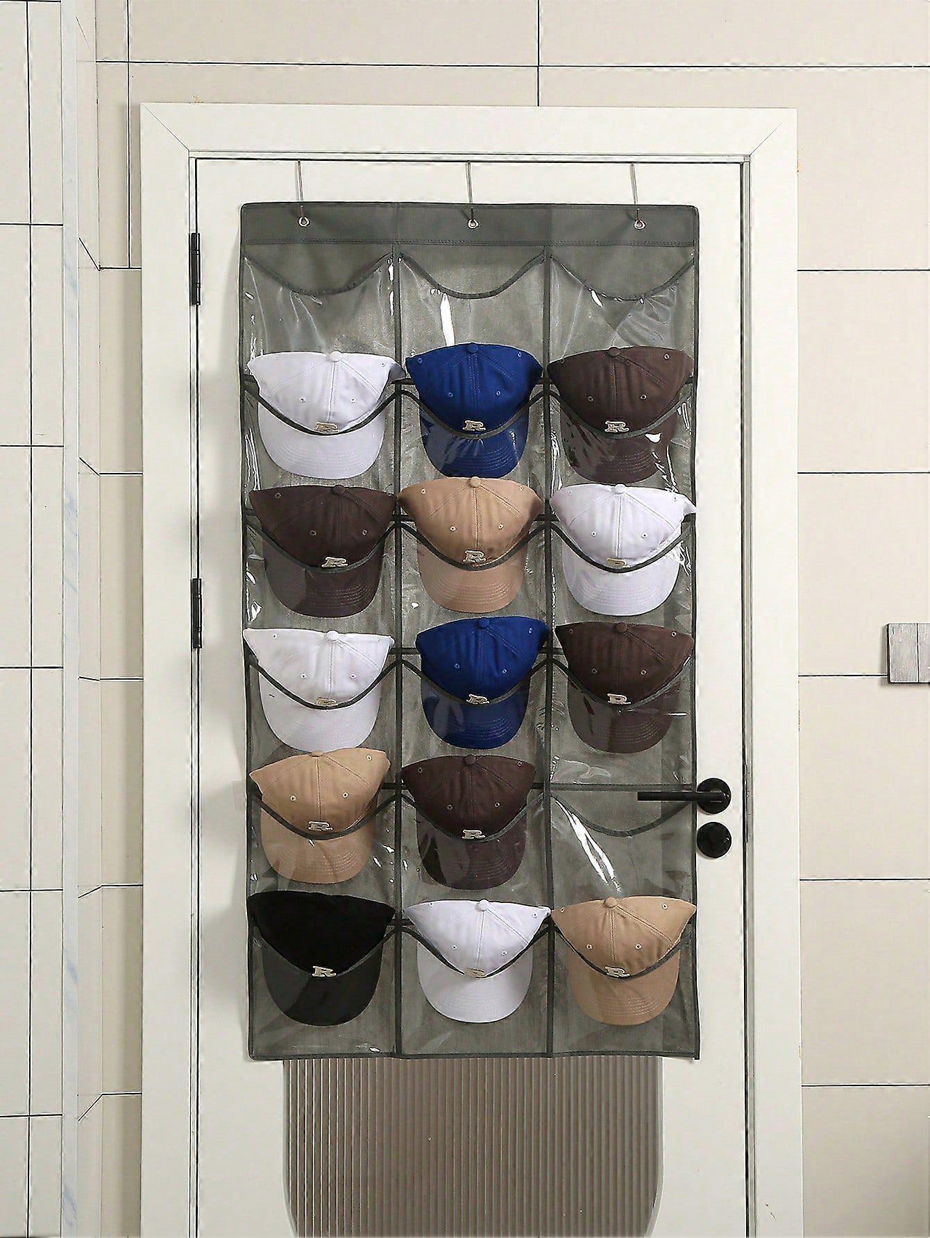 1 قطعة رف قبعة بيسبول ، (18-24) منظم قبعة بيسبول للجيب على الباب ، مساحة تخزين قبعة لحقيبة معلقة على الحائط خزانة مع جيوب كبيرة و 3 خطاف
