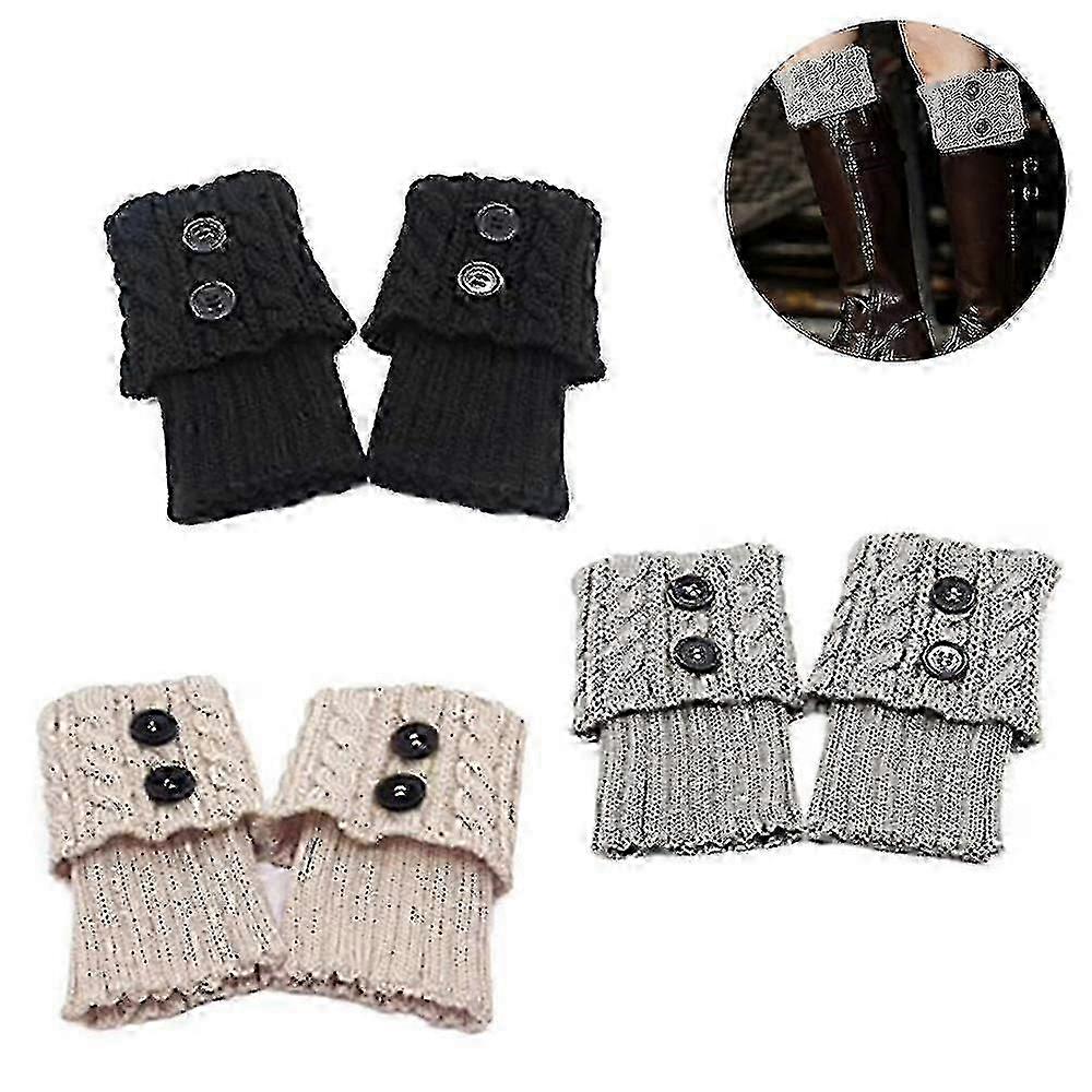 3 זוגות נשים מגפיים קצרים גרביים סרוגים חפתים מגפיים סרוגים מחממי רגליים גרביים (שחור, אפור, בז')