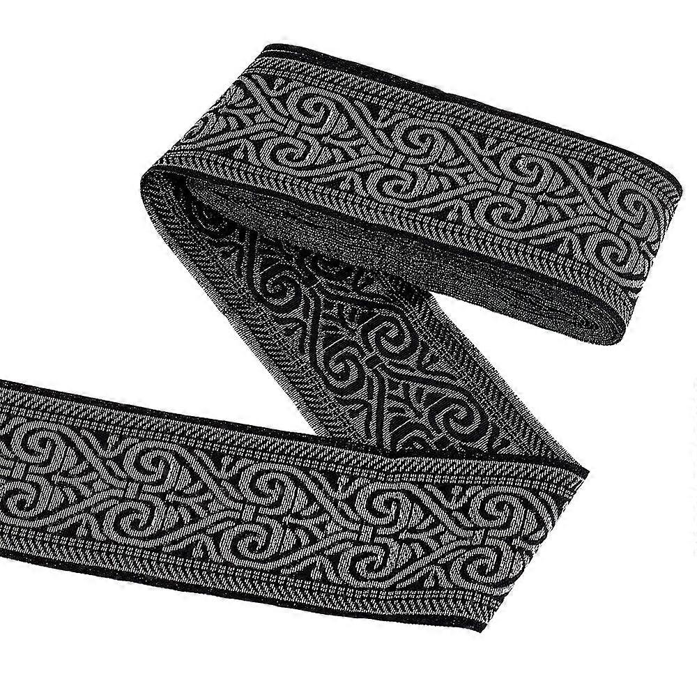 7M Ethnic Style Embroidery Polyester Ribbons Jacquard Ribbon Tyrolean Ribbon Garment Accessories Heart Pattern Black 2 inch(50mm) about 7.66 Yards(7m)