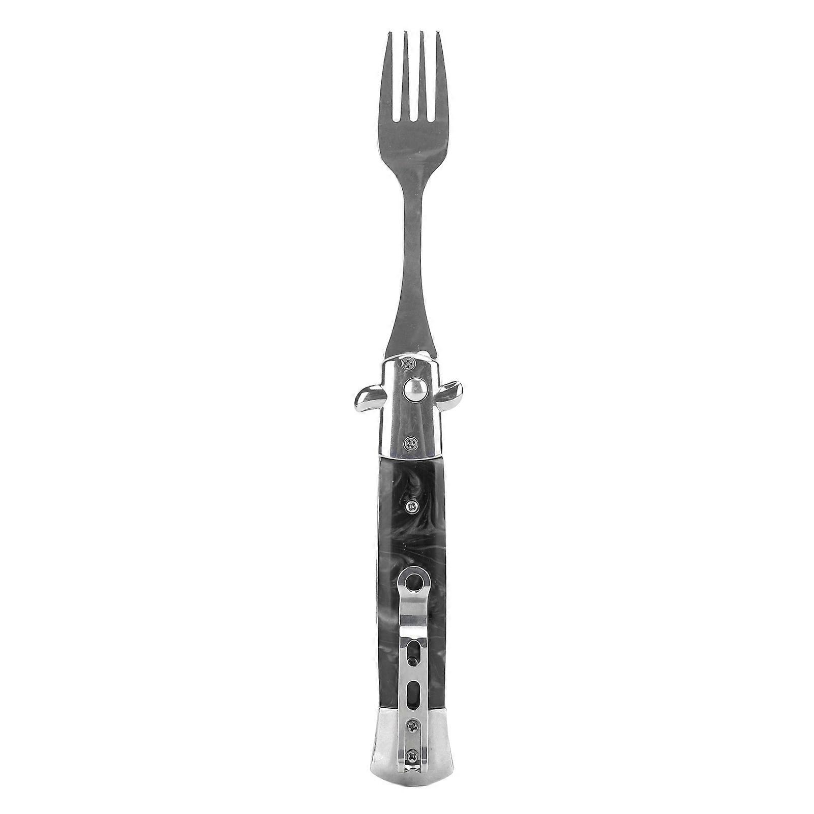 Folding Spring Camping Fork One Button Flick 304 Stainless Steel Pocket Size Automatic Spring Utensils Fork Black