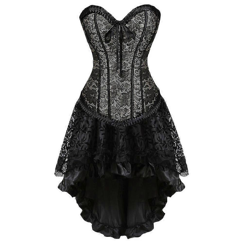 المرأة مثير الرباط الأزهار مشد اللباس فيكتوريا خمر مشد أعلى الخصر Cincher تمثال نصفي القوطية تنورة غير متماثلة مجموعة Xs-6XL