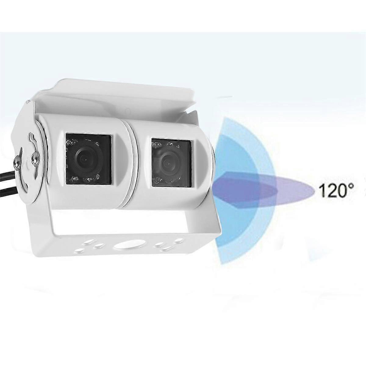 RCA Car Dual Lens White Reversing Camera RV Backup Camera Twin Adjustable Angle Lens Rear for Truck