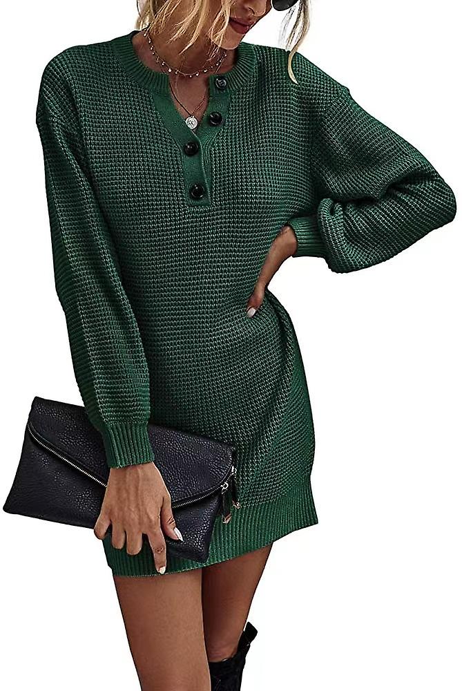 Damen Waffelstrick Pullover Oversize - Henley V-Ausschnitt Langarm Lounge Wear