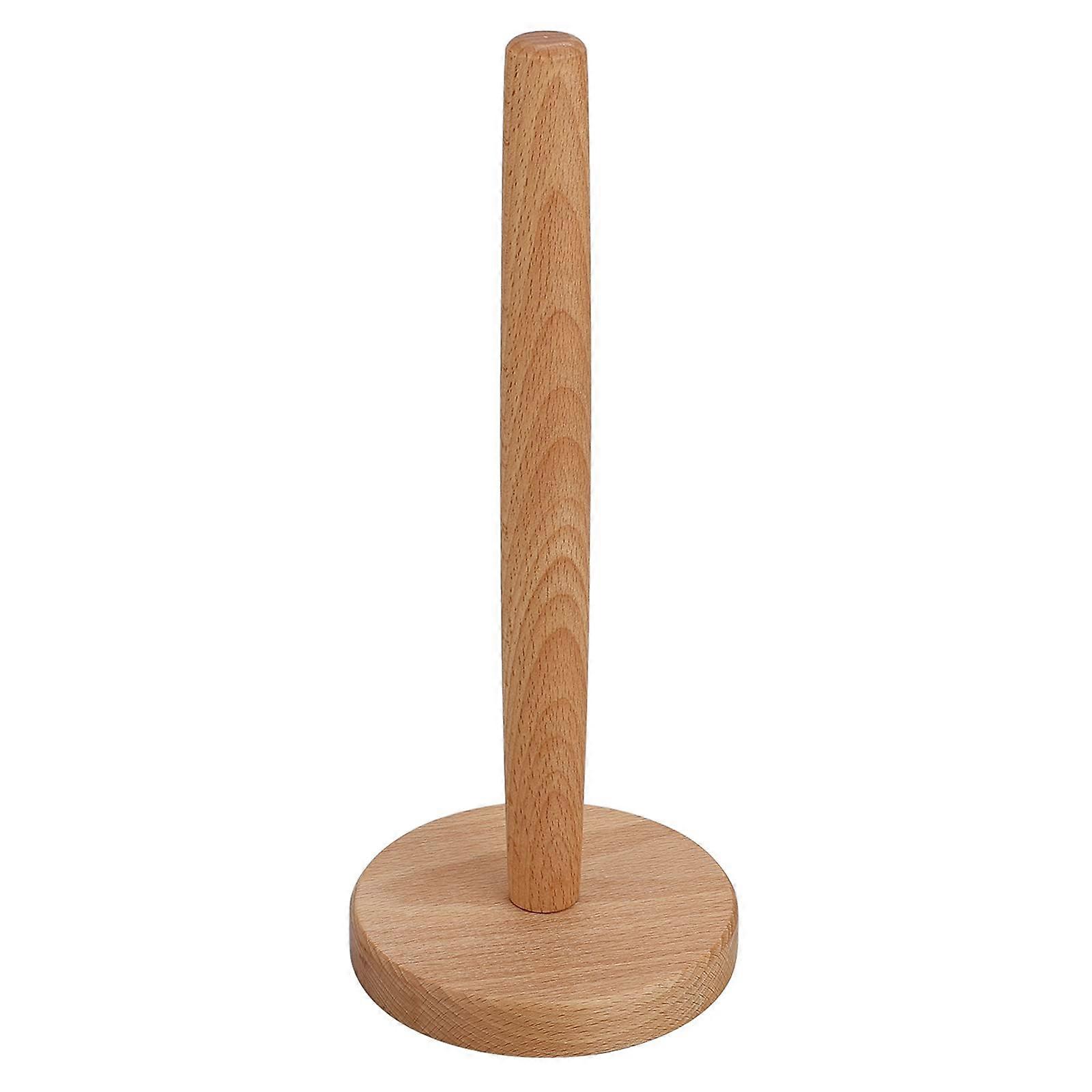 Farmhouse-Style Wood Paper Towel Rack - Rustic Countertop Roll Dispenser in Natural Finish with Decorative Design