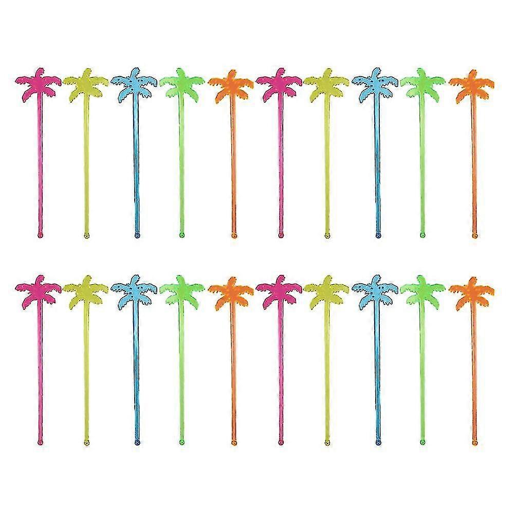 150Pcs Palm Tree Cocktail Stirrers, Durable Plastic Swizzle Sticks for Bar Party Home Use (Mixed Colors)