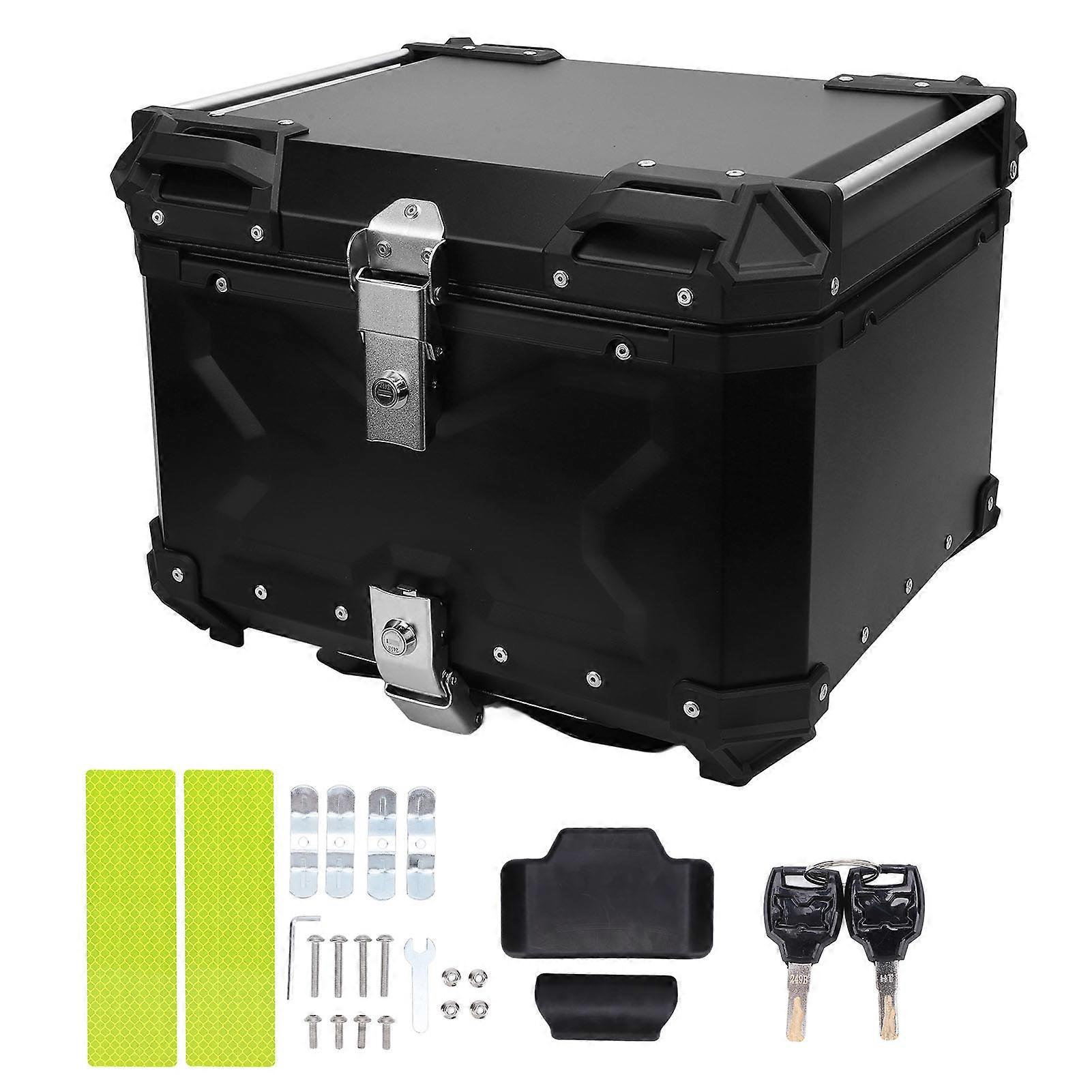 55L Aluminum Alloy Motorcycle Top Case Quick Release Water Resistant with Security Lock Reflective Sticker for Helmet Luggage Black