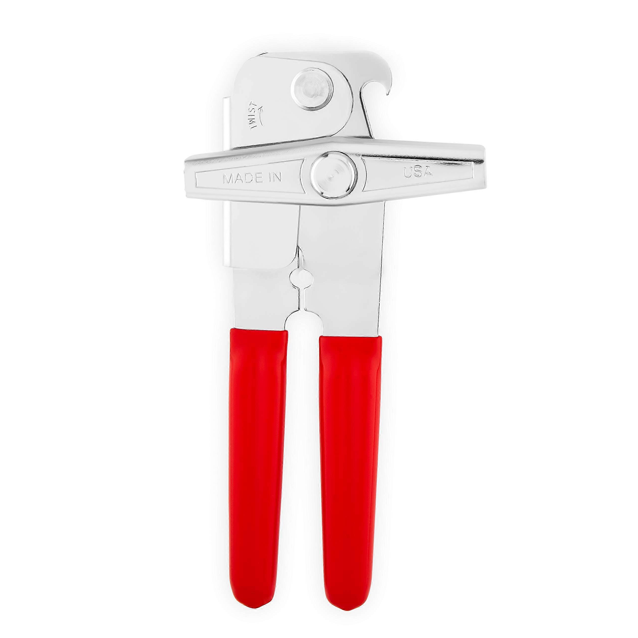 EZ-Duz-It Deluxe Red Can Opener with Grips, Heavy-Duty Metal Construction, Easy-Open Ergonomic Design