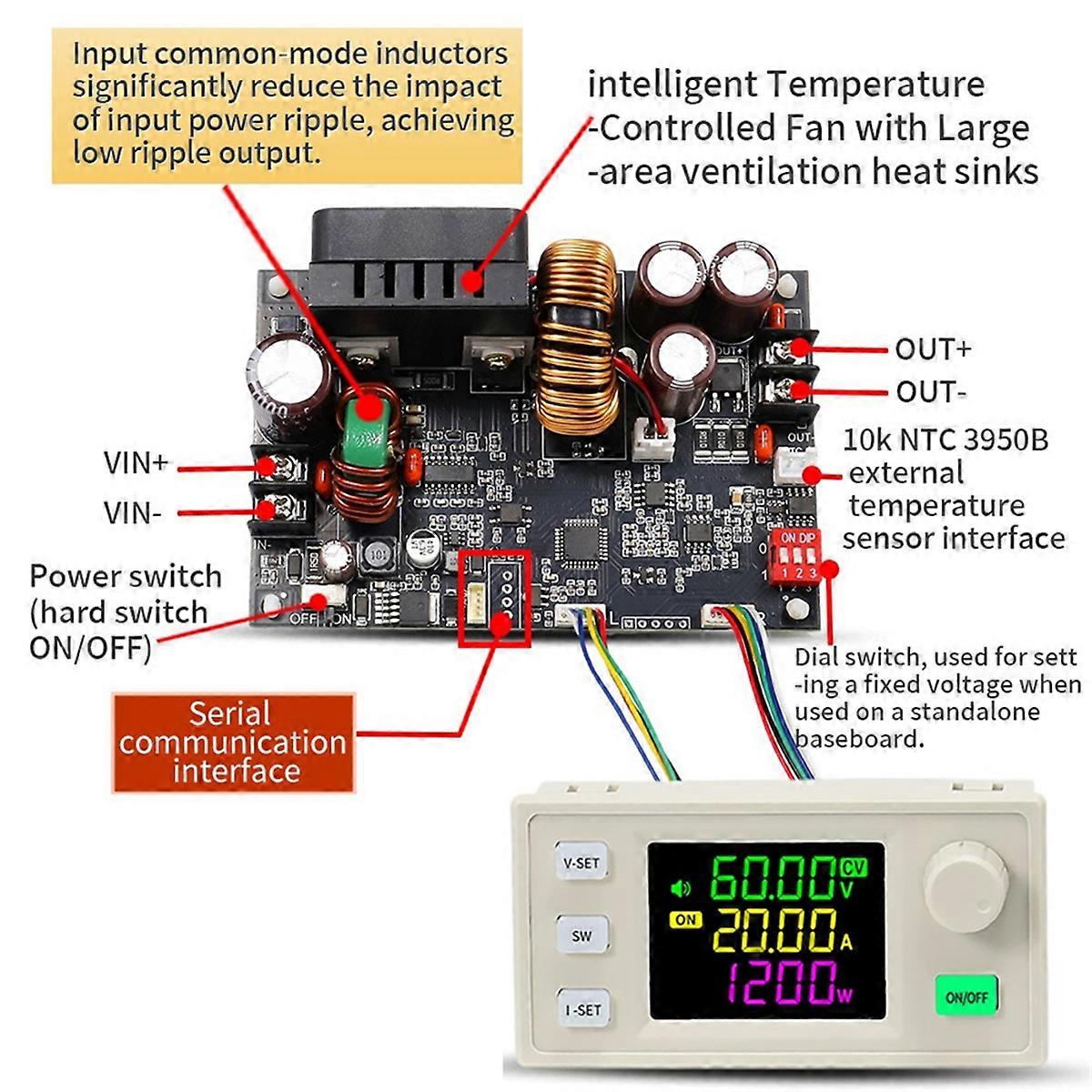 XY6020LV CNC Adjustable DC Power Supply Constant Voltage Constant Current Maintenance 20A/1200W Step-Down Module