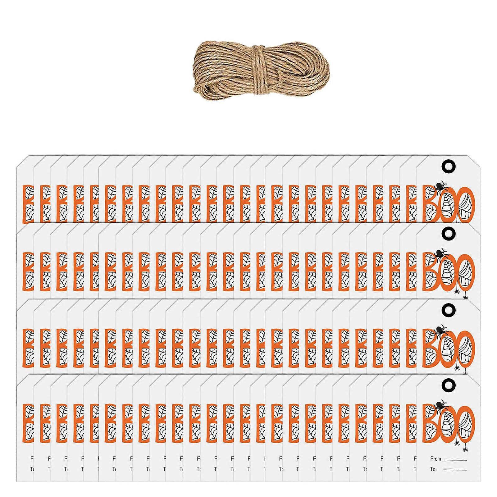 100PCS Halloween Hanging Labels, Wrapping Labels with 65.61ft String for Present Box, Candy Bag, Cupcake Top Decoration