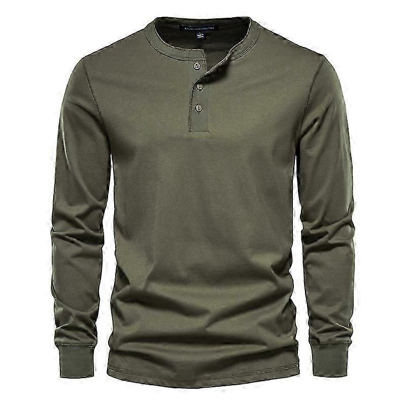 "تي شيرت رجالي أحادي اللون بأكمام طويلة ياقة خريف هينلي عارضة عالية الجودة 100٪ قطن رجالي تي شيرت"