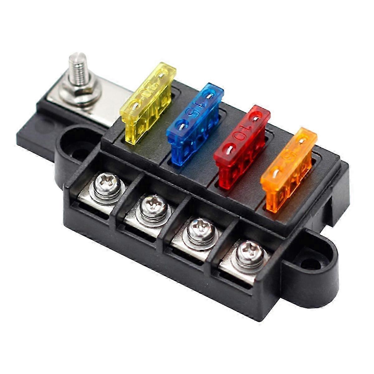 Blade Fuse Box for Automotive Boat Marine 4 Way 12-32V 4 Circuit Fuse Block with Cover Edition 0710